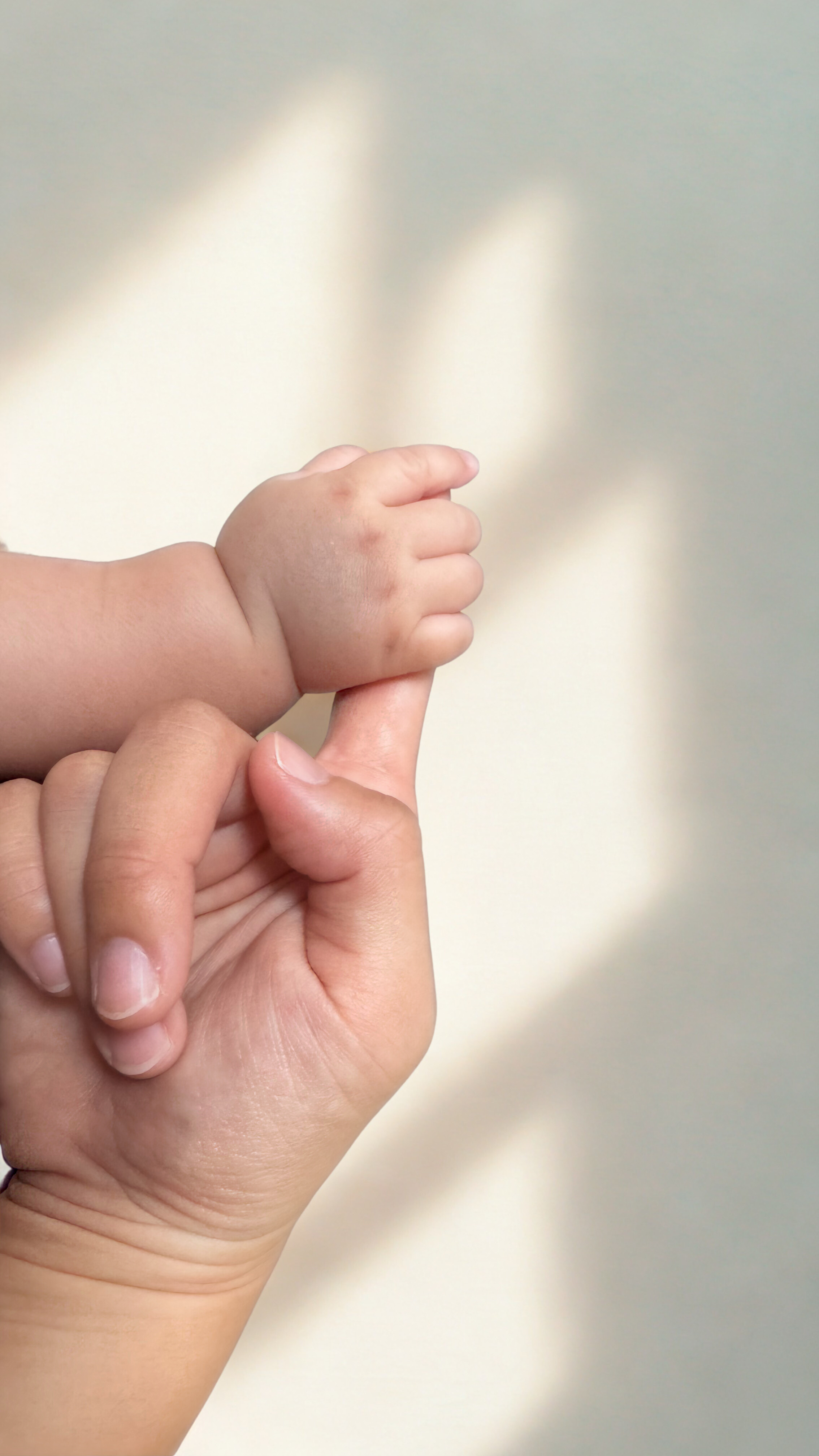 赤ちゃんと手を握る